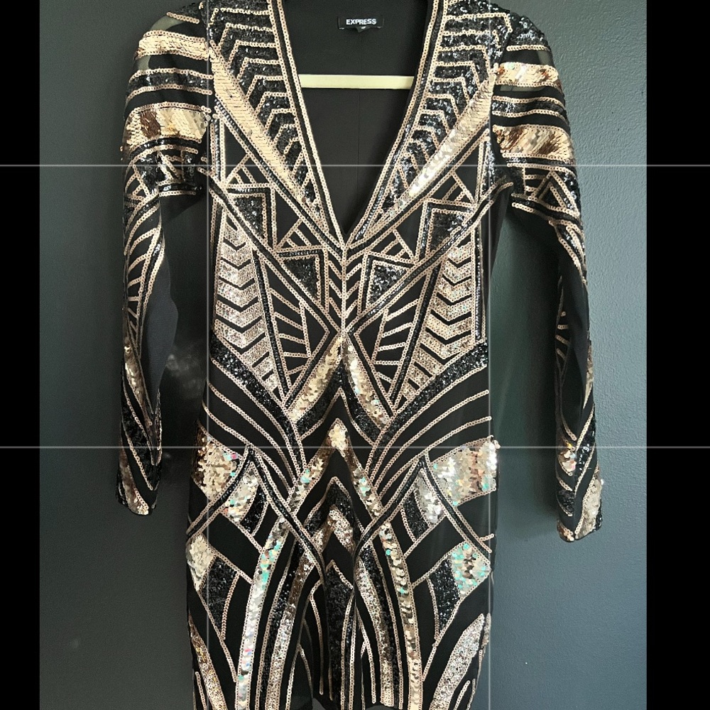 express black and gold sequin mini dress